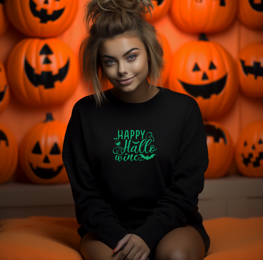 Happy Hallo..Wine Halloween Glow In The Dark Sweatshirt