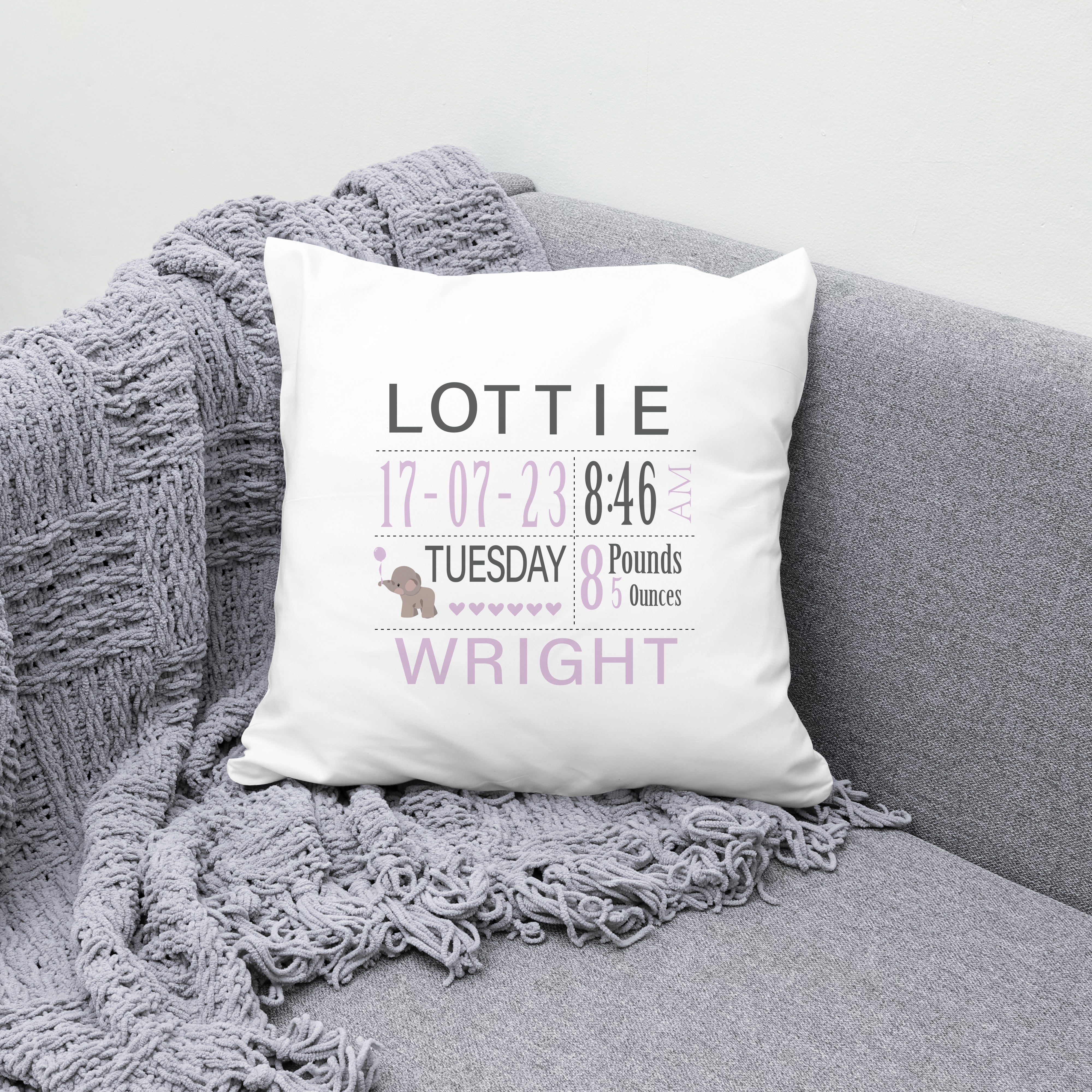 New Baby Cushion Birth Announcement PerfectPersonalisedGifts