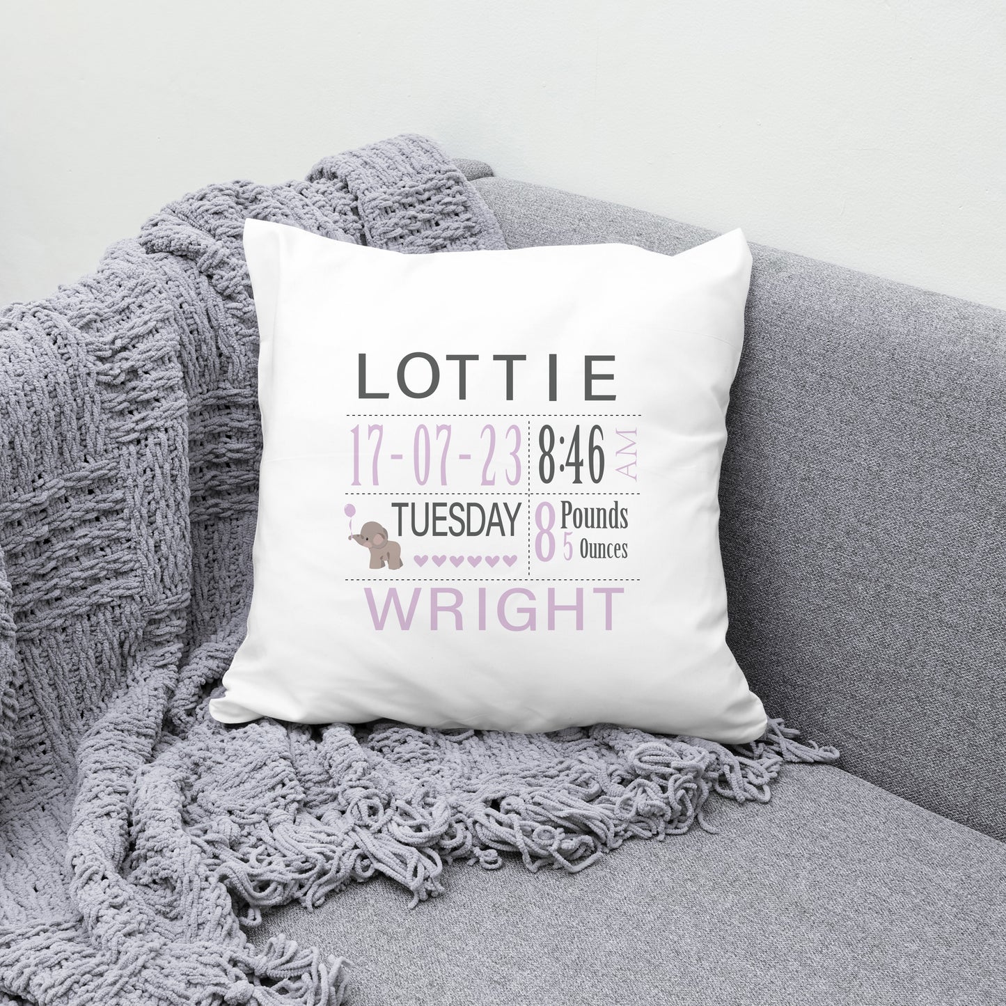 New Baby Cushion Birth Announcement