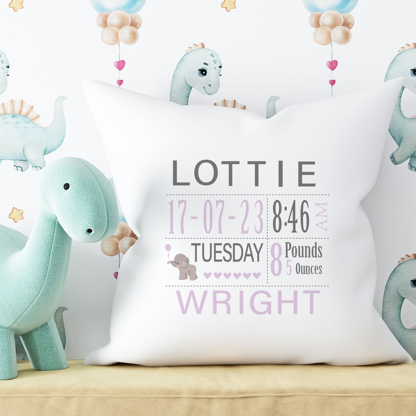 New Baby Cushion Birth Announcement