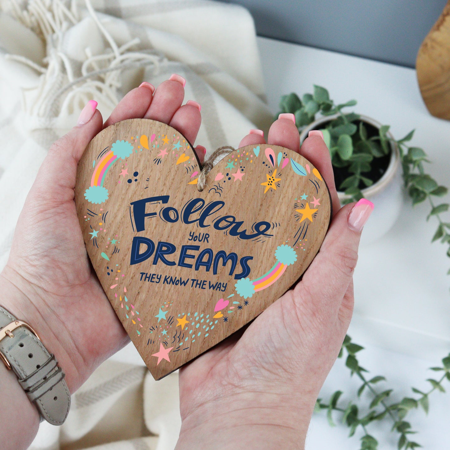 Follow Your Dreams Wooden Hanging Heart Plaque