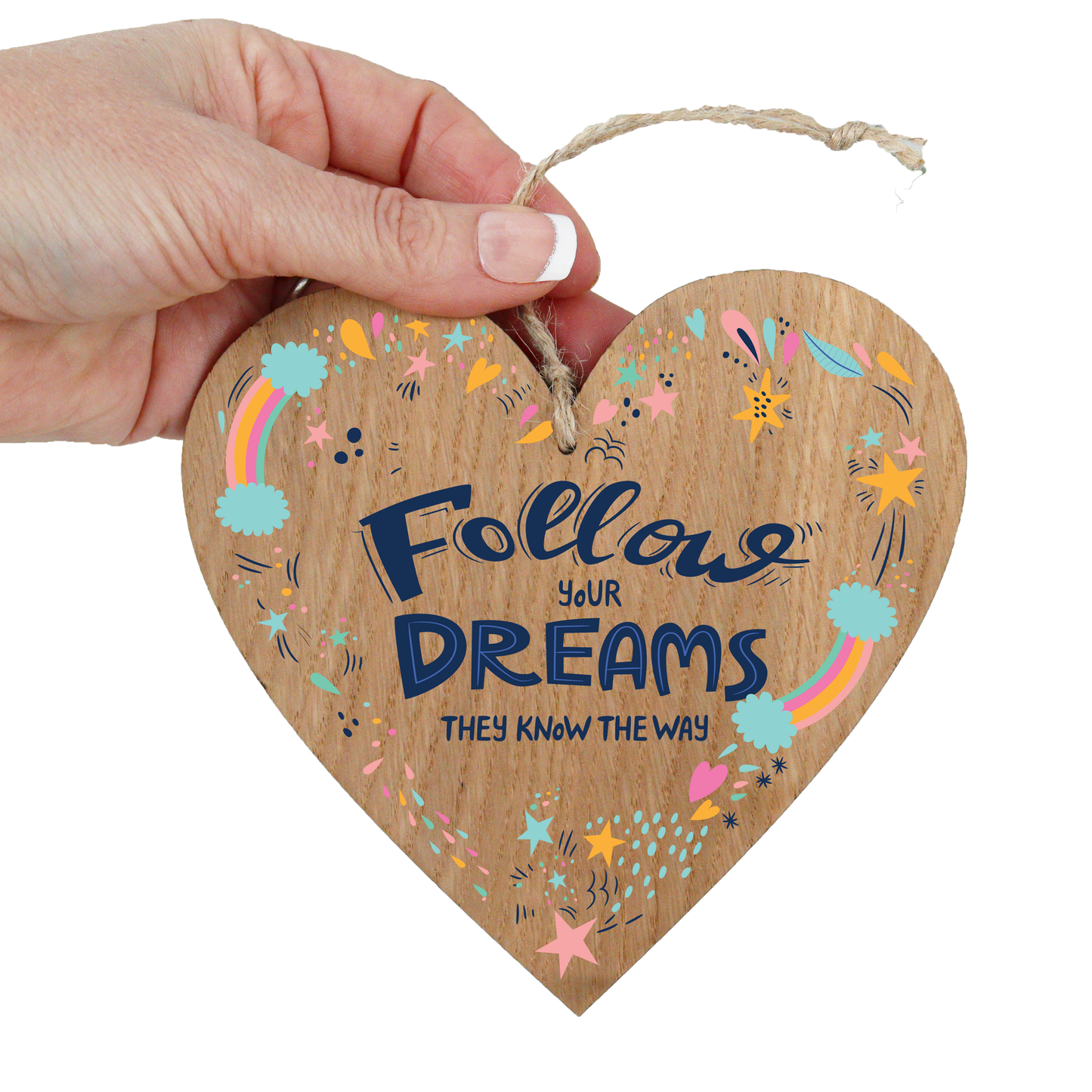 Follow Your Dreams Wooden Hanging Heart Plaque