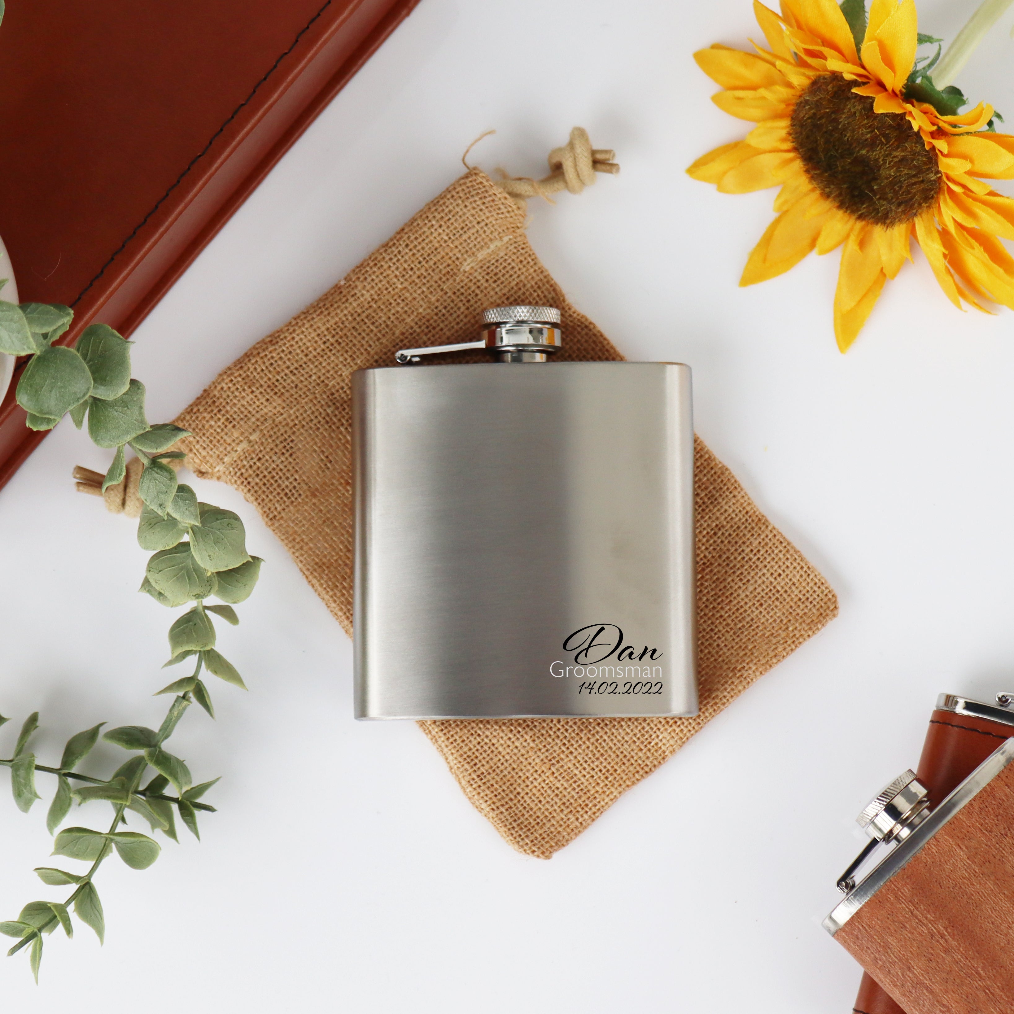 Personalised Engraved Initials Hip flask Set Wedding Gift, Groomsmen, Usher Groom sale