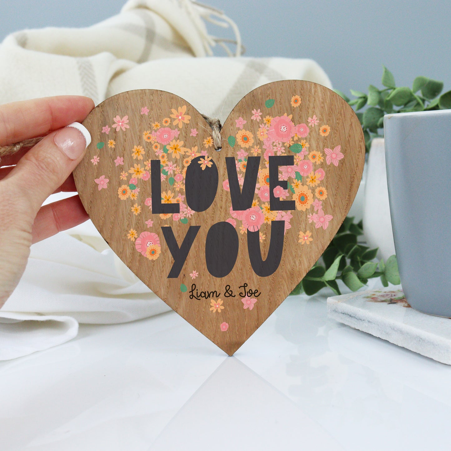 Personalised Love You Wooden Hanging Heart