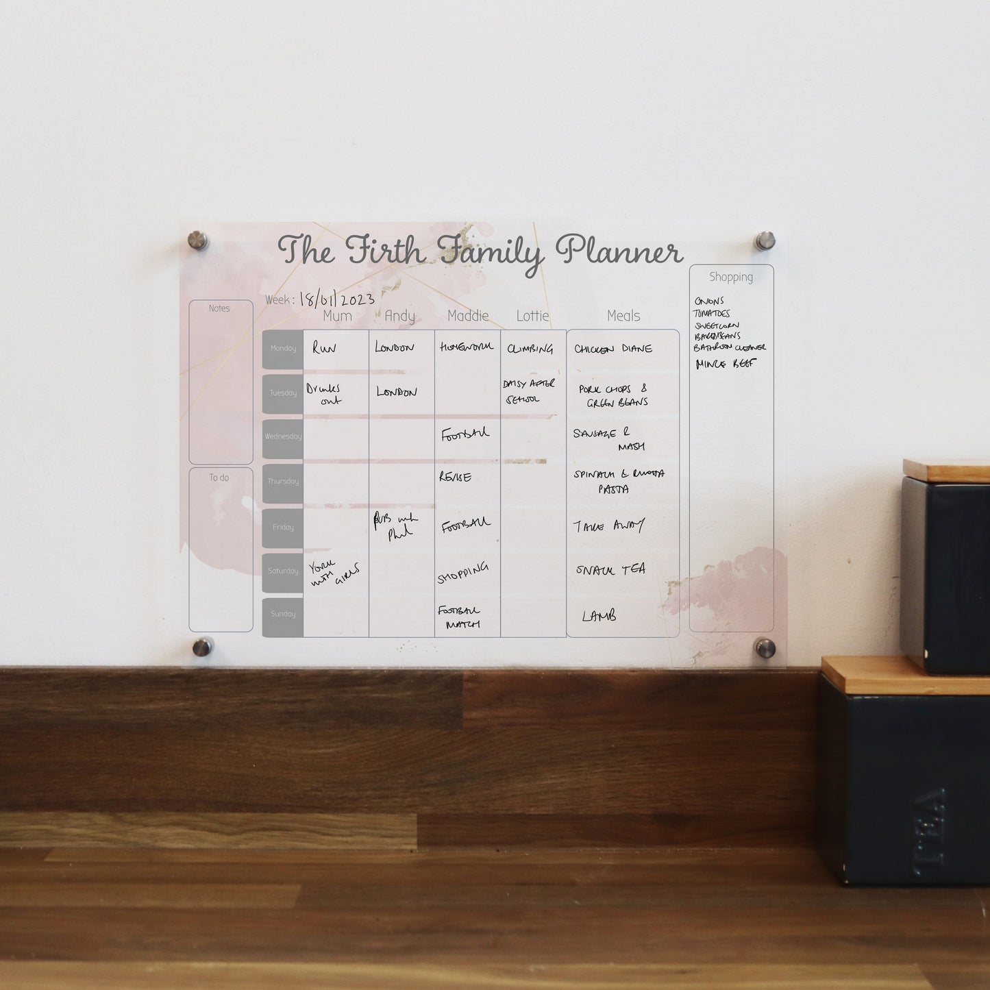 wall planner acrylic family activity planner family wipe clean planner meal planner gold and rose