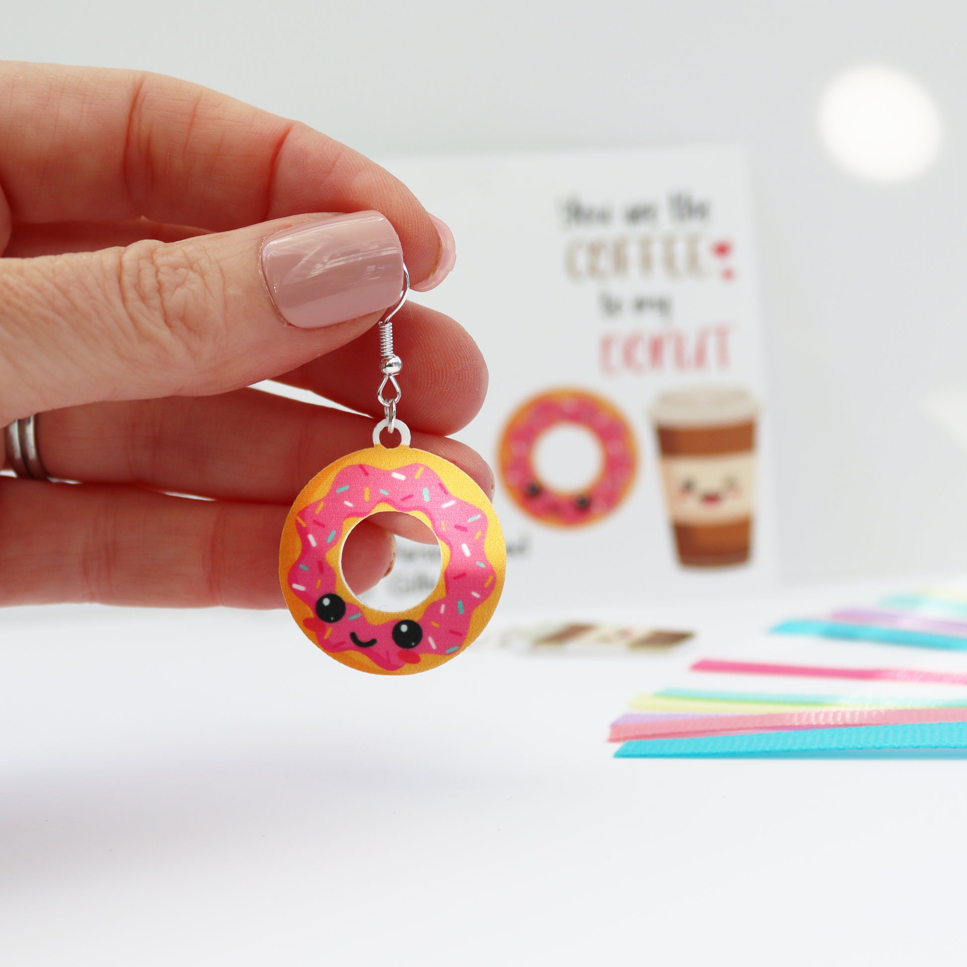 you are the donut to my coffee acrylic earrings handmade in UK laser cut earrings