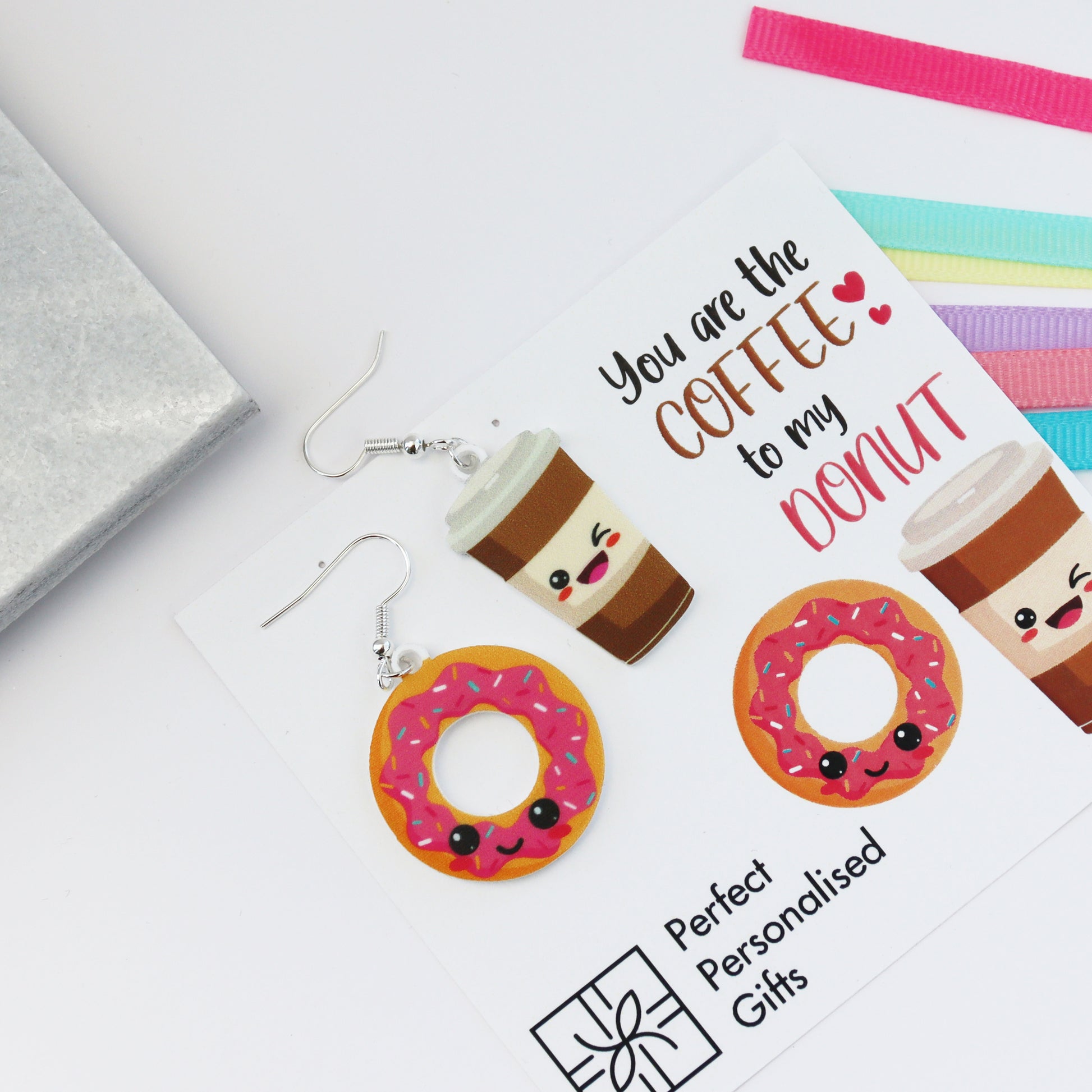 you are the donut to my coffee acrylic earrings handmade in UK laser cut earrings